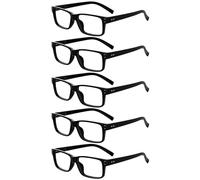 Eyekepper Pack de 5 Gafas de Lectura para Hombre y Mujer Retro Plástico Bisagras de Resorte, Negro +1.75