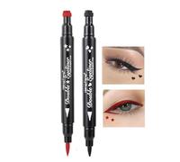 Eyeliner Stamp-OCHILIMA Double Sided Liquid Eyeliner Pen with Eye Makeup Stamp, Waterproof, Double Sided & Long Lasting Seal Tattoo Makeup Tool Red Black Stamp Pen (Red Star + Corazón Negro)