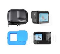 Eyeon - Juego de accesorios para GoPro Hero 9, funda de silicona + funda protectora de goma + 6 protectores de pantalla de vidrio templado compatible con Hero 9, color negro