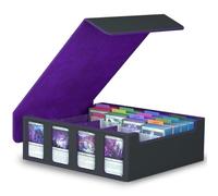 EYEPICK Caja de almacenamiento de tarjetas de intercambio, funda de piel sintética para más de 3000 MTG TCG Magic Playing Game, caja de mazo Commander con 4 soportes y 24 divisores, negro y morado