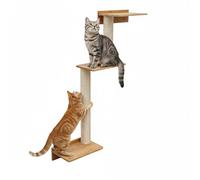 eyepower 107 cm Rascador de Pared Milo con 3 Plataformas de Bambú - Árbol para Gatos con Estantería - Columna de Sisal Natural - Recorrido de Estantes - Torre para Gatos Estable - Poste Fijación Mural