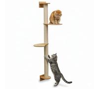 eyepower 130 cm Rascador de Pared Luna con 2 Plataformas de Bambú - Árbol para Gatos con Estanteria - Columna de Sisal Natural - Recorrido de Estantes - Torre Gato Estable - Poste Alto Fijación Mural