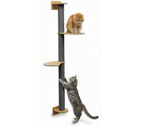 eyepower 130 cm Rascador de Pared Luna con 2 Plataformas de Bambú - Árbol para Gatos con Estanteria - Columna de Sisal Natural - Recorrido de Estantes - Torre Gato Estable - Poste Alto Fijación Mural