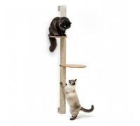 eyepower 132 cm Rascador de Pared Luna con 2 Plataformas de Bambú - Árbol para Gatos con Estanteria - Columna de Sisal Natural - Recorrido de Estantes - Torre Gato Estable - Poste Alto Fijación Mural