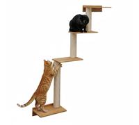 eyepower 143 cm Rascador de Pared Milo con 4 Plataformas de Bambú - Árbol para Gatos con Estantería - Columna de Sisal Natural - Recorrido de Estantes - Torre para Gatos Estable - Poste Fijación Mural
