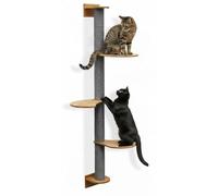 eyepower 175 cm Rascador de Pared Luna con 3 Plataformas de Bambú - Árbol para Gatos con Estanteria - Columna de Sisal Natural - Recorrido de Estantes - Torre Gato Estable - Poste Alto Fijación Mural