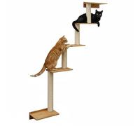 eyepower 179 cm Rascador de Pared Milo con 5 Plataformas de Bambú - Árbol para Gatos con Estantería - Columna de Sisal Natural - Recorrido de Estantes - Torre para Gatos Estable - Poste Fijación Mural