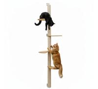 eyepower 205 cm Rascador de Pared Luna con 4 Plataformas de Bambú - Árbol para Gatos con Estanteria - Columna de Sisal Natural - Recorrido de Estantes - Torre Gato Estable - Poste Alto Fijación Mural
