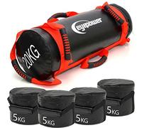 EYEPOWER 20kg Power Bag + 4 Pesi Kettlebell con Sabbia di Ferro - 6 Maniglie Fitness Sandbag per Allenamento Forza - 20x60 Borsa del Peso - Sand Bag per Sport in Casa - Attrezzi Palestra Box Squat