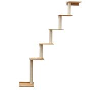 eyepower 215 cm Rascador de Pared Milo con 6 Plataformas de Bambú - Árbol para Gatos con Estantería - Columna de Sisal Natural - Recorrido de Estantes - Torre para Gatos Estable - Poste Fijación Mural
