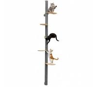 eyepower 240 cm Rascador de Pared Luna con 5 Plataformas de Bambú - Árbol para Gatos con Estanteria - Columna de Sisal Natural - Recorrido de Estantes - Torre Gato Estable - Poste Alto Fijación Mural