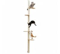 eyepower 240 cm Rascador de Pared Luna con 5 Plataformas de Bambú - Árbol para Gatos con Estanteria - Columna de Sisal Natural - Recorrido de Estantes - Torre Gato Estable - Poste Alto Fijación Mural