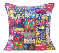 Eyes of India - 24" Grande Azul Patchwork Lleno de Colores sofá Decorativo Funda Almohada Almohada cojín Funda Boho Bohemio Indio Funda