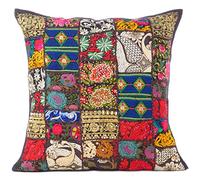 Eyes of India - Completo Color Patchwork Almohada Decorativa Sofá Funda Funda Sofá India Bohemia Acento Boho Chic Hecho a Mano Funda - Negro, 24 X 24 In. (60 x 60 cm)