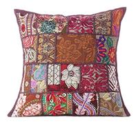 Eyes of India - Completo Color Patchwork Almohada Decorativa Sofá Funda Funda Sofá India Bohemia Acento Boho Chic Hecho a Mano Funda - Marrón Oscuro, 16 X 16 in. (40 x 40 cm)