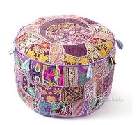 Eyes of India - de Colores Patchwork Puf Otomano Redondo Puf Cubierta Suelo Asiento Bohemio Elegante Bohemio Adorno Indio Hecho a Mano - Morado, 17 X 12 in. (43 X 30 cm)