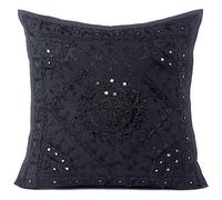 Eyes of India - Espejo Bordado Sofá Decorativo Manta Almohada Cojín Funda Bohemio Adorno Bohemio Elegante de Colores Indio Hecho a Mano Cubierta - Negro, Negro, 16 X 16 in. (40 X 40 cm)