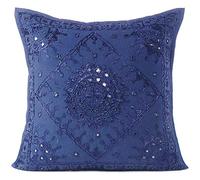 Eyes of India - Espejo Bordado Sofá Decorativo Manta Almohada Cojín Funda Bohemio Adorno Bohemio Elegante de Colores Indio Hecho a Mano Cubierta - Azul, Azul, 16 X 16 in. (40 X 40 cm)