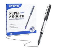 EYEYE Bolígrafo de Tinta Líquida, Azul, 0.7 mm, Negro, Paquete de 12 bolígrafos, Punta redonda mediana, Trazo suave óptimo, Escritura Suave para Oficina y Escuela