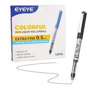 EYEYE Bolígrafos de tinta líquida, 0,5 mm, Negro, Tinta Resistente al Agua Rollerball, Punta Media, Escritura Suave para diario, tomar notas, suministros de oficina y escuela, Paquete de 12 Uds