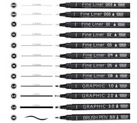 EYEYE Rotulador Punta Fina, Negros, Paquete de 12 Uds, 0.15mm-3.0 mm, Rotring, Bolígrafos de Dibujo Técnico, Ilustración, Suministros de Arte para Escuela