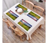 EYLOZS Mantel Individual Lavable 45 x 30 cm para Cena,Almuerzo, Desayuno - 4 Unidades - Resistente Calor, Antideslizante,Hierba Fresca y Flores de rododendro brillando con la última luz del Sol al a