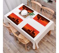 EYLOZS Mantel Individual Lavable 45 x 30 cm para Cena,Almuerzo, Desayuno - 4 Unidades - Resistente Calor, Antideslizante,Caza, ilustración de Silueta de un Ciervo y una cierva en el Horizonte de la