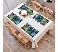 EYLOZS Mantel Individual Lavable 45 x 30 cm para Cena,Almuerzo, Desayuno - 4 Unidades - Resistente Calor, Antideslizante,Un Sendero Tranquilo Entre árboles Altos, bañado por el Sol Que atraviesa la