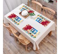 EYLOZS Mantel Individual Lavable 45 x 30 cm para Cena,Almuerzo, Desayuno - 4 Unidades - Resistente Calor, Antideslizante,Hermoso Primer Plano de una casa Tradicional mediterránea con Flores decorati