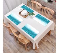 EYLOZS Mantel Individual Lavable 45 x 30 cm para Cena,Almuerzo, Desayuno - 4 Unidades - Resistente Calor, Antideslizante,Diseño Mixto de partículas Brillantes de Color Azul Verdoso y Luces etéreas,
