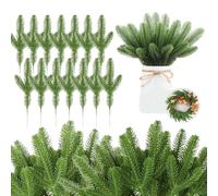Eymobad 40 Ramas de Pino Artificial para Decoración Navideña, Set de Ramas Verdes Realistas para Coronas y Guirlandas, Pino Navideño de Interior y Exterior 29 cm