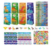 Eymobad Dino Party Mitgebsel Kindergeburtstag, 98 Stück Dinosaurier Geburtstagsdeko,Party Gastgeschenke Kinder mit Dino Schlüsselanhänger Schnapparmband Geschenkktüte Bleistifte