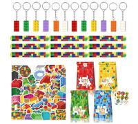 Eymobad Regalos Cumpleaños Bloques De Construcción Set 86 Pcs,bloques de construcción para cumpleaños decoración de fiestas, 12 Bolsas Regalo,12 Llaveros,12 Pulsera Bofetada,50 Pegatinas