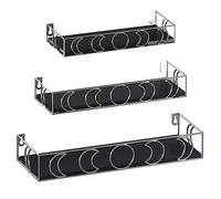 EYMPEU Estanteria Pared De Madera Y Metal, Juego De 3, Baldas Flotantes Pared con Diseño De Luna, Estante Flotante Pared Almacenamiento Y Organización En La Cocina, Baño, Oficina, Salón (Plata).