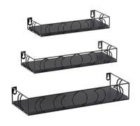 EYMPEU Estanteria Pared De Madera Y Metal, Juego De 3, Baldas Flotantes Pared con Diseño De Luna, Estante Flotante Pared Almacenamiento Y Organización En La Cocina, Baño, Oficina, Salón (Negro).