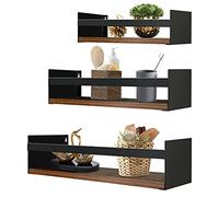 EYMPEU Estantes de Pared, Juego de 3, Estantes de Pared Flotantes de Madera y, Negros, para el la Cocina, el Baño, la Sala de Estar y la Oficina.