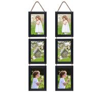 EYMPEU Marco de Foto 10X15, Marco Fotos con Cuerda para Colgar en la Pared para 6 Vertical Fotos de 10X15 cm, Negro.