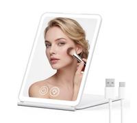 EYMUOBC Espejo Maquillaje con luz,3 Colores de luz,Brillo Ajustable,Espejo cosmético con 72 Luces LED,1500 mAh Recargable,Espejo Plegable con funcin de Memoria,Ideal para tocadores y Uso en Viajes