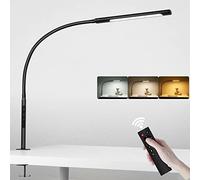 EYOCEAN Lámpara de escritorio LED, cuello de cisne flexible Lámpara de escritorio con pinza, brillo y temperatura de color ajustables, control táctil, lámpara de mesa con mando a distancia, 12W