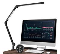EYOCEAN Lámpara de escritorio LED, lámpara de arquitecto con brazo giratorio, lámpara de trabajo, fuente de luz dual, lámpara de mesa de oficina, brillo y temperatura de color ajustables