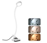 EYOCEAN Lámpara de lectura, lámpara de pinza LED, cuello de cisne, lámpara de noche infantil, 3 modos de color y 9 niveles de brillo, incluye adaptador CE, 5W, color blanco