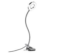Eyocean Lámpara de lectura led, regulable con abrazadera para cabecero, dormitorio, oficina, 3 modos y 10 niveles de regulación, luz flexible de sujeción, incluye adaptador CE, 7 W, plateado