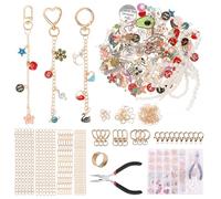 Eyoulife Llavero de 314 piezas, con cadena de perlas, alicates de herramientas, 24 cadenas, 3 redondos/corazones/ovalados, 10 cierres de mosquetón, 150 anillos abiertos, 117 accesorios, para bricolaje