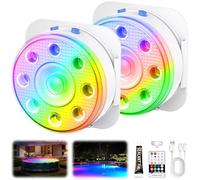 Eyoushow Luces para Piscina, Sumergible Recargable Luces LED Piscina Desmontable con Mando a Distancia, Iluminación Magnética Flotante LED RGB para Piscinas, Estanques, Fuentes, Acuarios (2 Pieza)