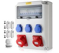 EYPINS Distribuidor de Corriente CEE 1 x 16 A + 2x 230 V 5 Polos IP54 + 1x 32A, Distribución de Corriente IP44 con Tapa de Seguridad para Talleres y Fábricas