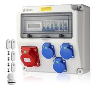 EYPINS Distribuidor de Corriente para Construcción con LS,Distribuidor de Pared 3x 230V Enchufes Schuko+Enchufe CEE 16 Contador Eléctrico Digital, IP66 ABS Ignífugo para Interiores,Talleres y Fábrica