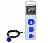 EYPINS Distribuidor de Corriente para Construcción con LS+FI, 3 Polos Toma de Corriente con Cable 1.85M, 2 Enchufes Schuko 230 V, 1 Enchufe CEE 16A, IP66 Impermeable, Asa de transporte,ABS Ignífugo