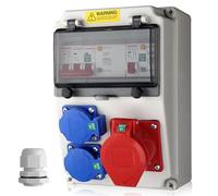 EYPINS Distribuidor de Corriente para Construcción con LS+FI, Distribuidor de Pared 2x 230V Enchufes Schuko 16A+Enchufes CEE 16A, IP66, ABS Ignífugo para Interiores, Exteriores, Talleres y Fábricas