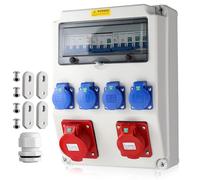 EYPINS Distribuidor de Corriente para Construcción con LS+FI, Distribuidor de Pared 4 Enchufes Schuko 230 V, 2 Enchufes CEE 16A/32A, IP66, ABS Ignífugo para Interiores, Exteriores, Talleres y Fábricas