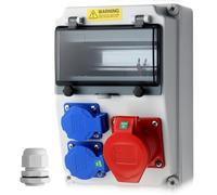 EYPINS Distribuidor de Corriente para Construcción sin LS+FI, Distribuidor de Pared 2x 230V Enchufes Schuko 16 Enchufes CEE 16A, IP66, ABS Ignífugo para Interiores, Exteriores, Talleres y Fábricas